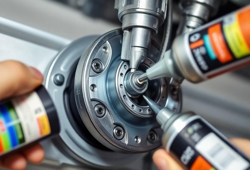 Close-up of garage door bearing being lubricated by technician