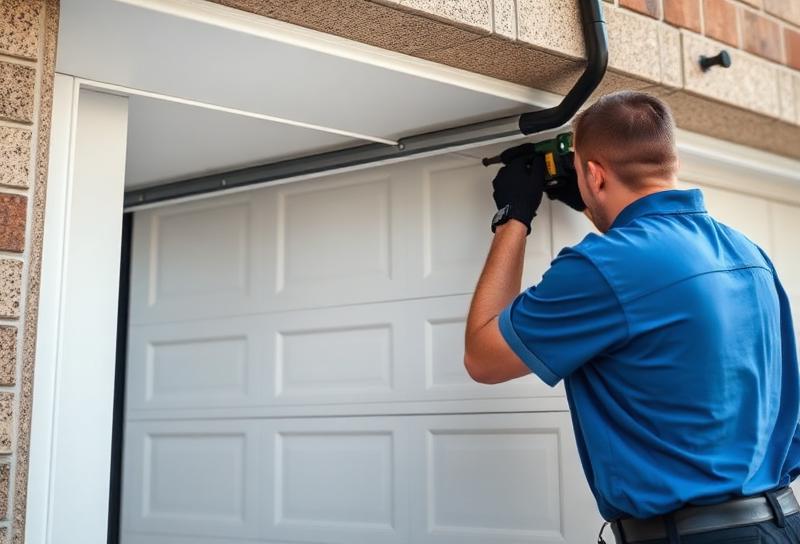 Professional technician installing new garage door